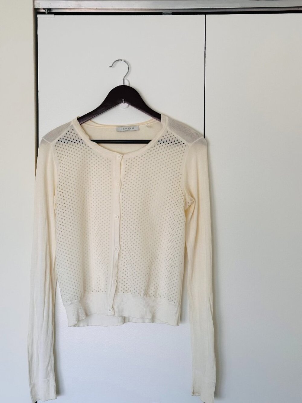 Sandro White Perforated Cotton Cardigan - Size 1 (US Size 0 to 2)